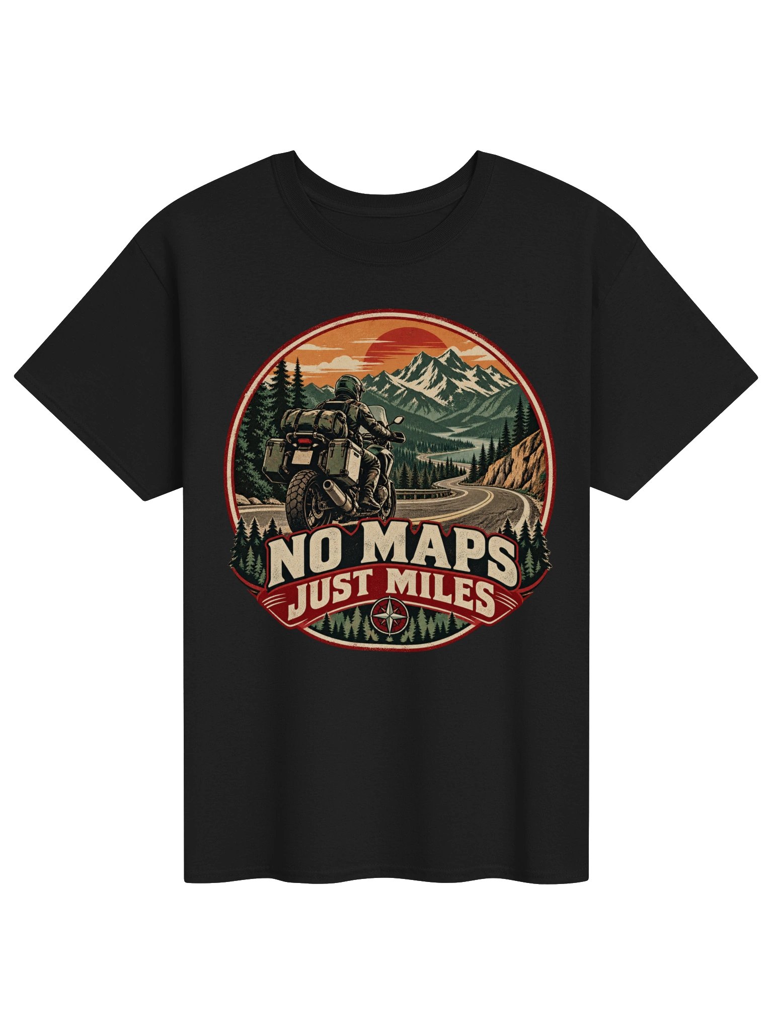 No Maps Just Miles Adventure Motorcycle T-Shirt product image (1)