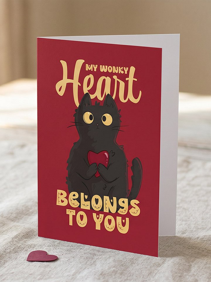 Wonky Heart Romantic Cat Card product image (1)