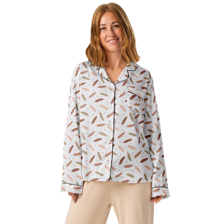 Mocha Mousse Feathers Ladies Long Sleeve Pajama Top product image (1)
