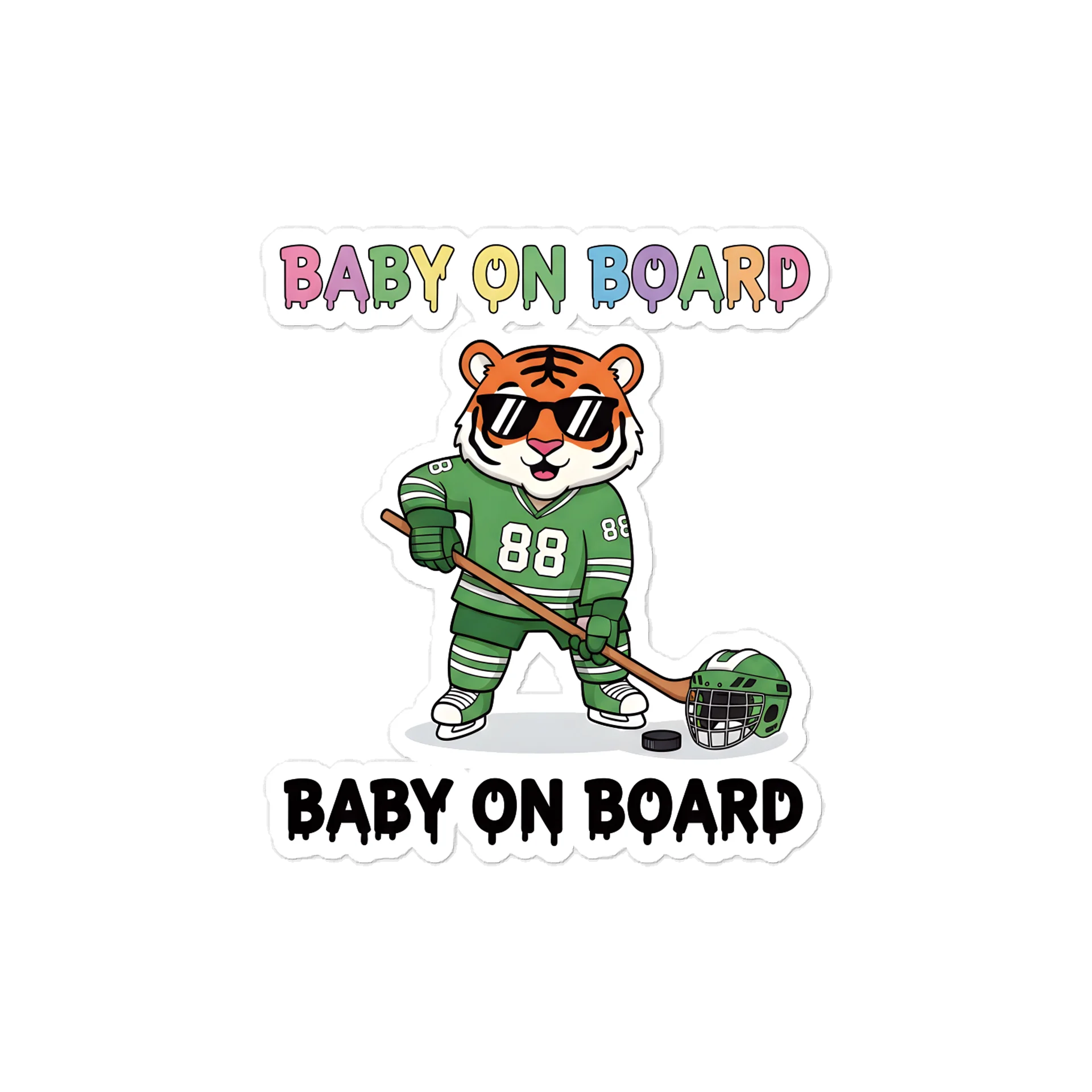 Funny Tiger Hockey Baby on Board Sticker - 5x5 Weatherproof Vinyl Car Decal - Premium Sporty Tiger Hockey Gift product image (1)