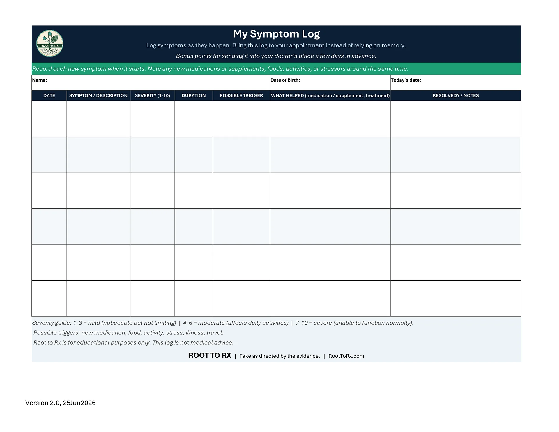 My Root to Rx Symptom Log product image (1)