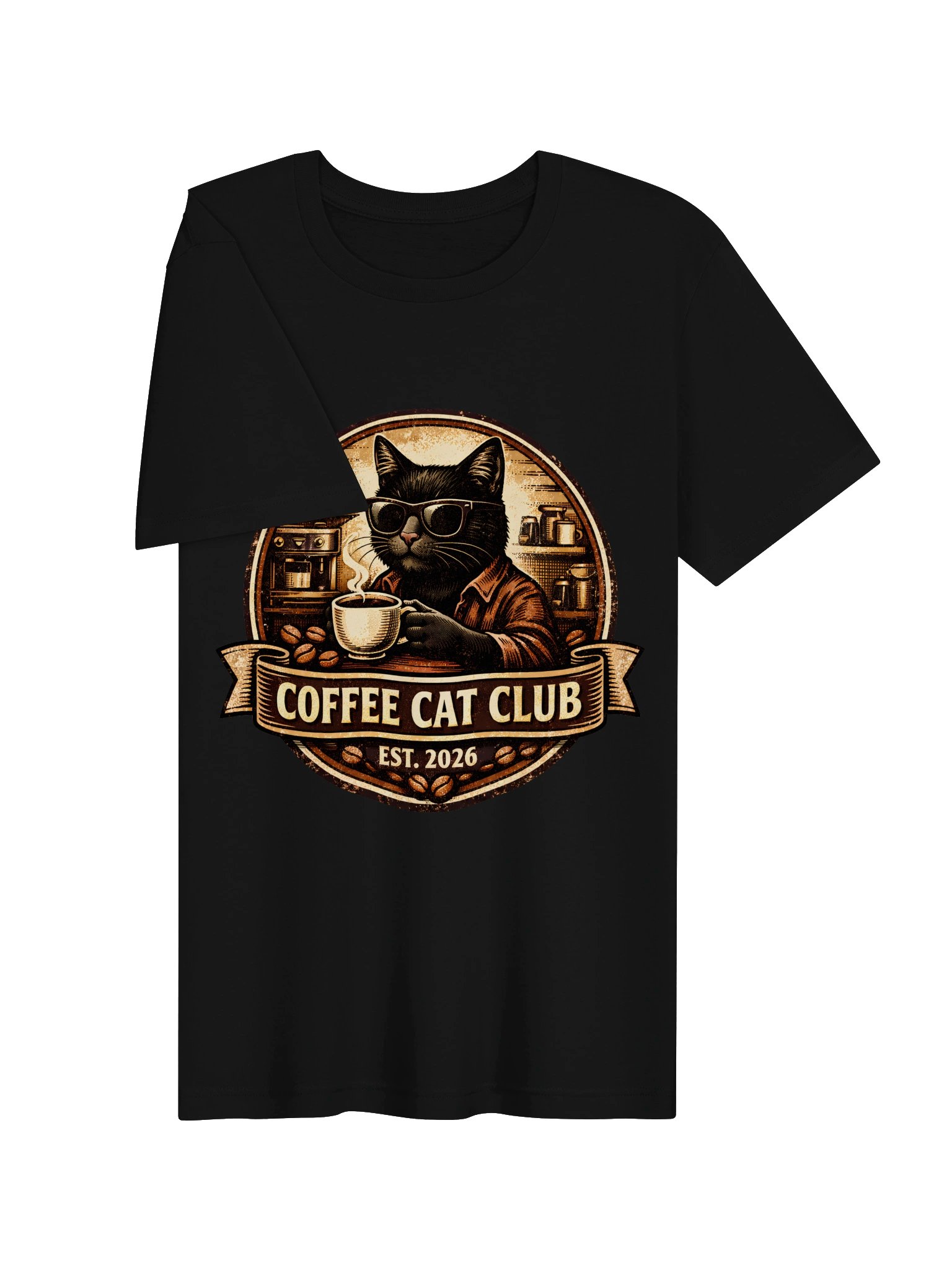 Coffee Cat Club T-Shirt - Vintage Black Cat Sunglasses Badge Graphic Tee product image (15)