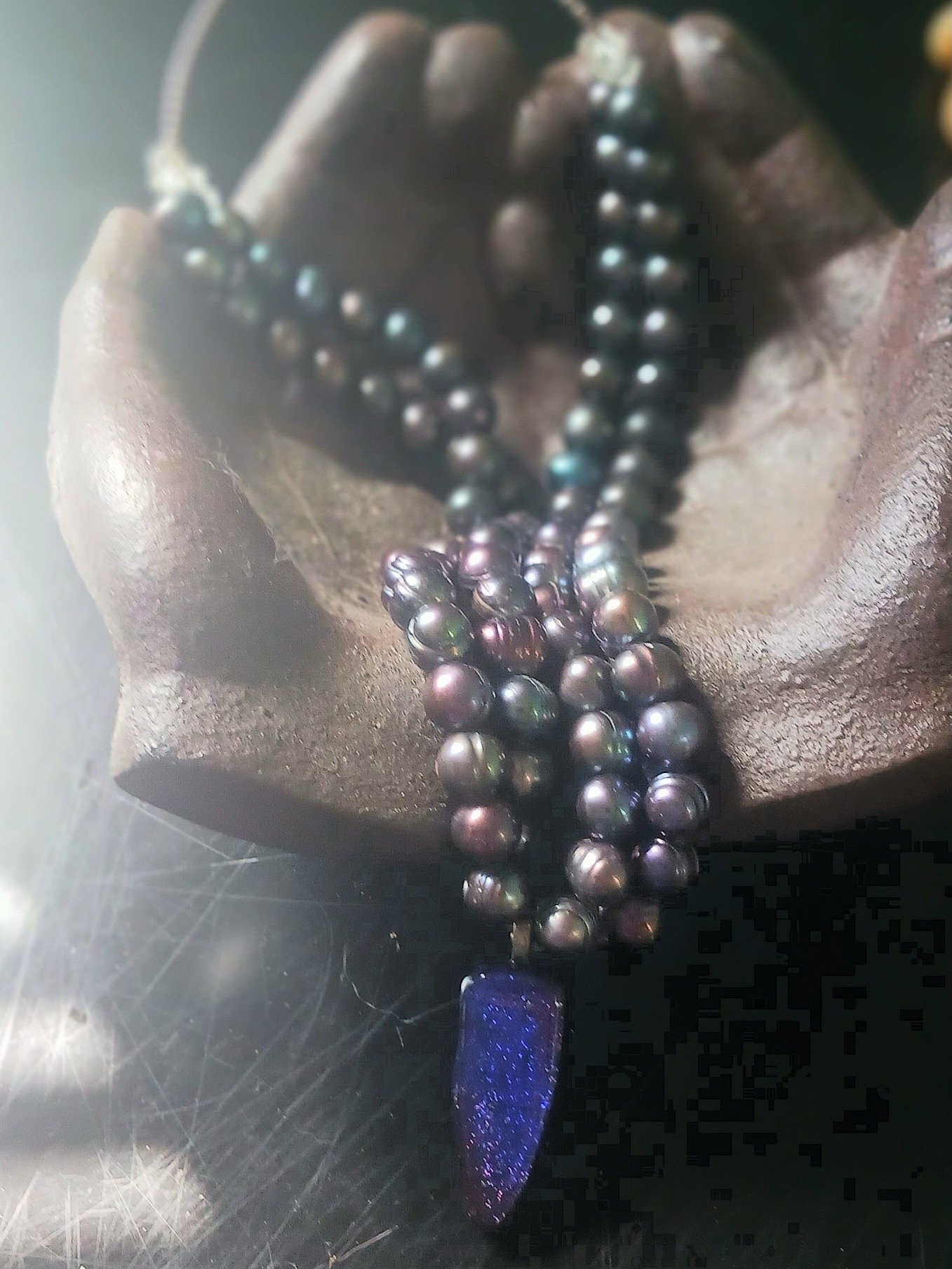 Handmade double peacock pearl necklace, fused pendant design product image (2)