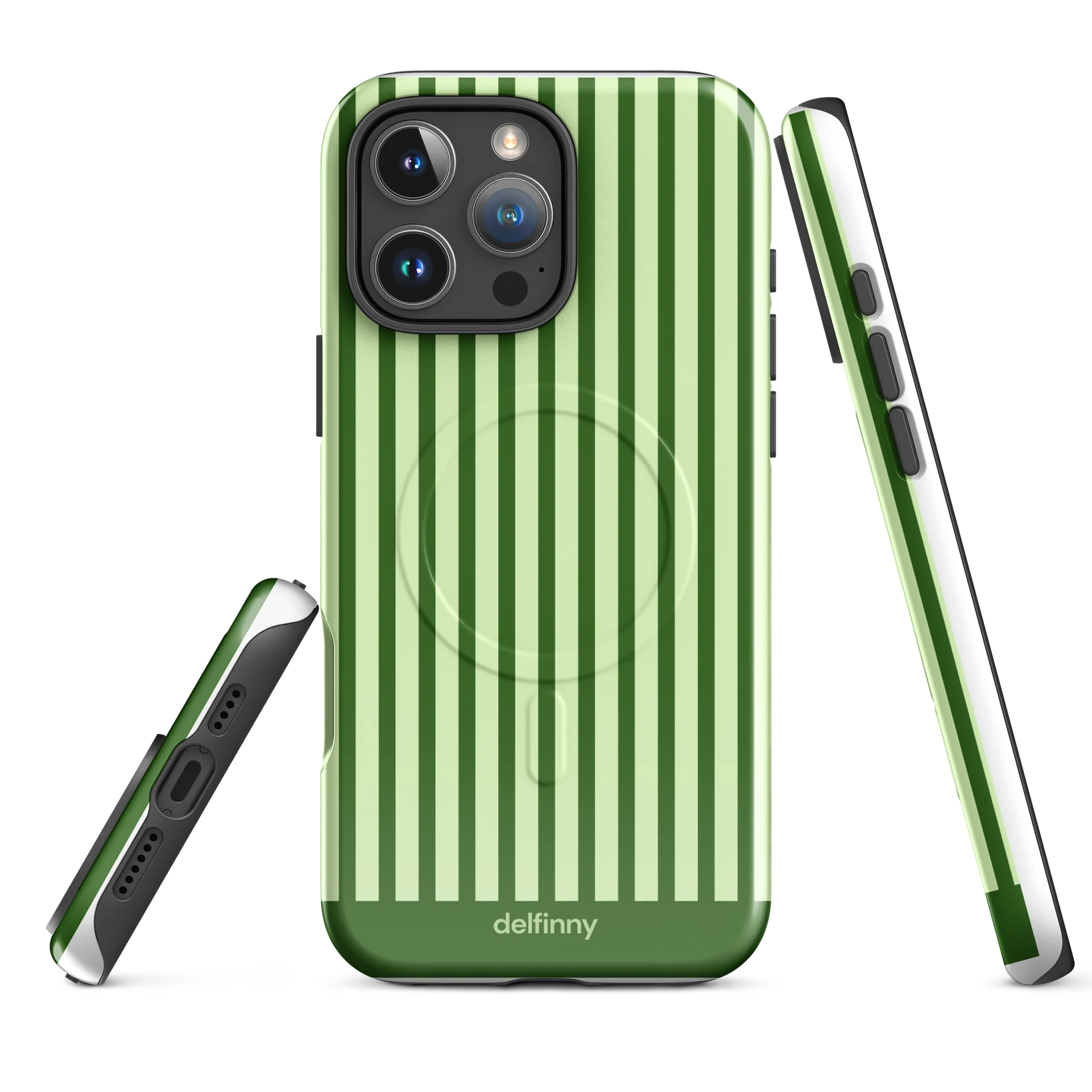 Striped Phone Case for iPhone 16 & 17 Series – MagSafe Compatible (Glossy Forest Green) product image (3)