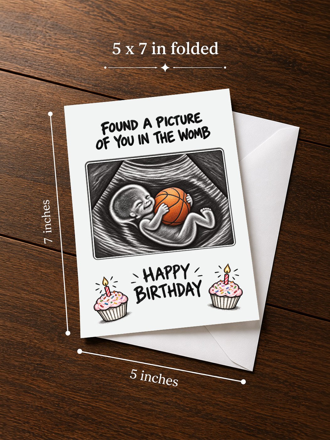 FUNNY BASKETBALL OBSESSED BIRTHDAY CARD | Sports Lover, Ultrasound Baby Illustration In The Womb product image (3)