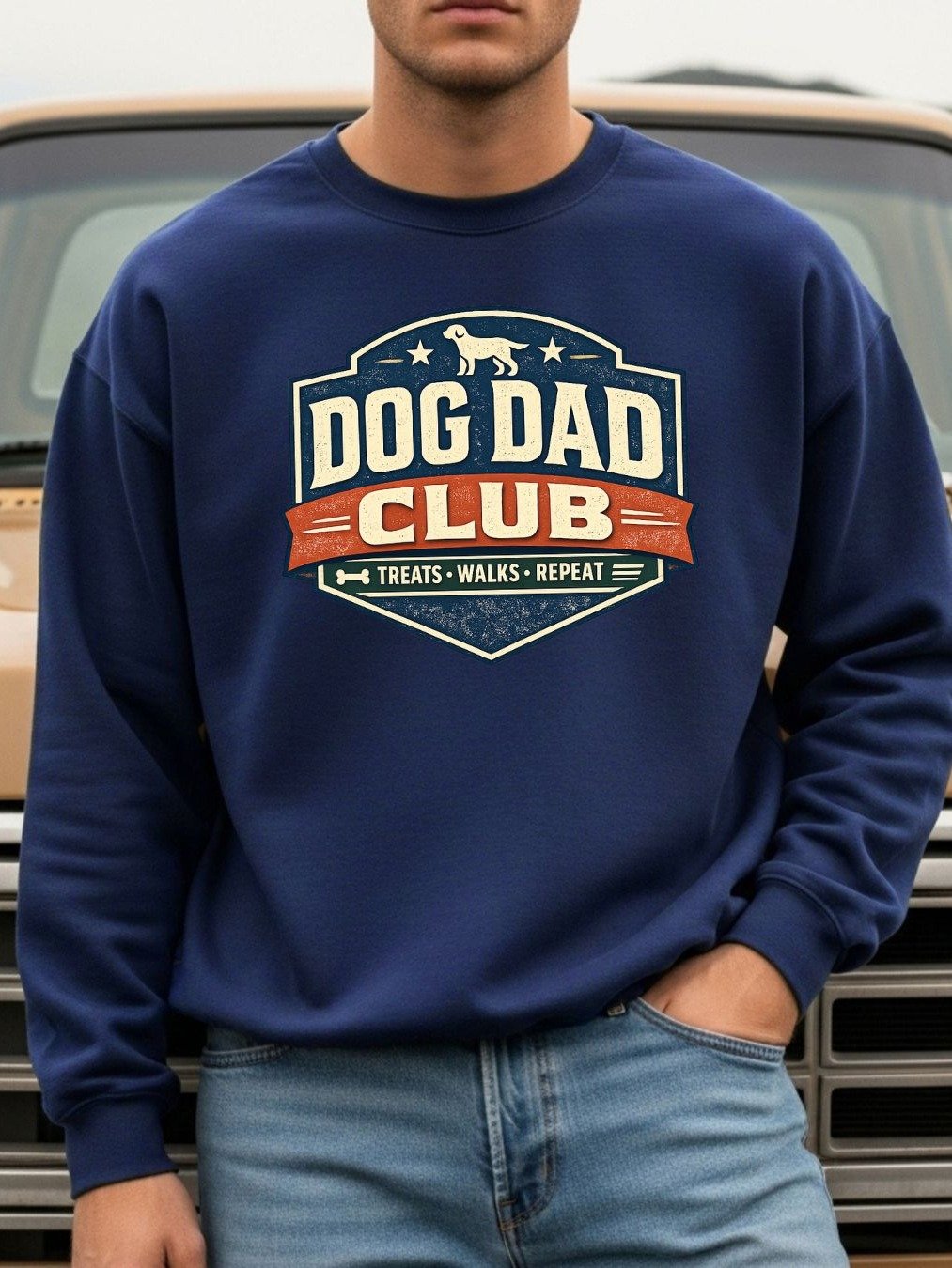 Dog Dad Club Crewneck Sweatshirt – Vintage Dog Dad Sweatshirt | Treats Walks Repeat product image (1)