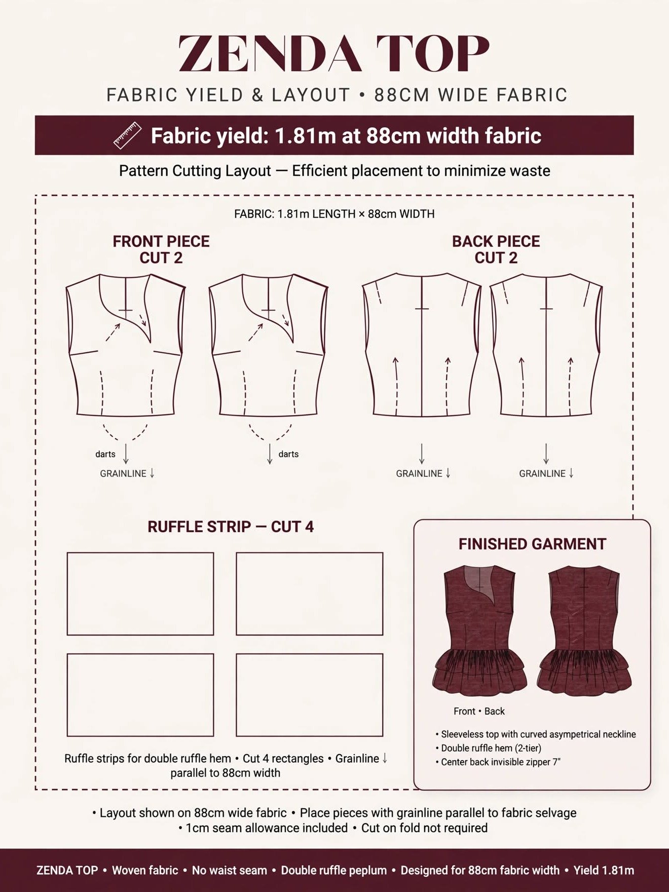 Zenda Top Sewing Pattern | Asymmetrical Peplum Top Pattern | Double Ruffle Top PDF | Sleeveless Asymmetrical Neck Top | XS-XXL product image (4)