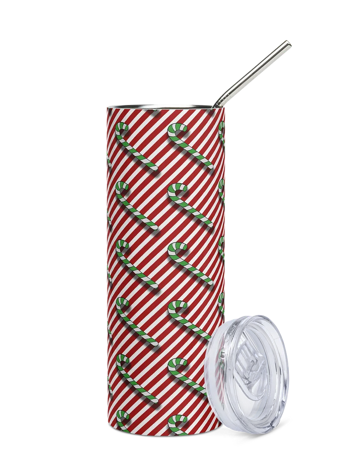 Green Candy Canes on Red Stipe Stainless Steel Tumbler with Straw product image (1)