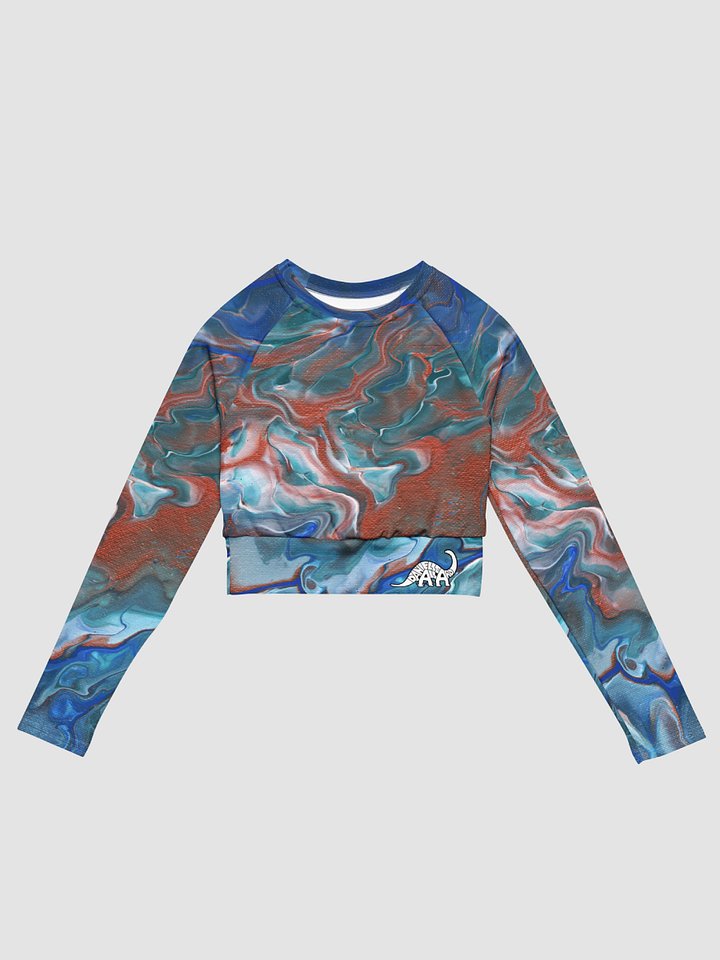 Metallic Orange Fluid Acrylic All-Over Print Long Sleeve Crop Top product image (1)
