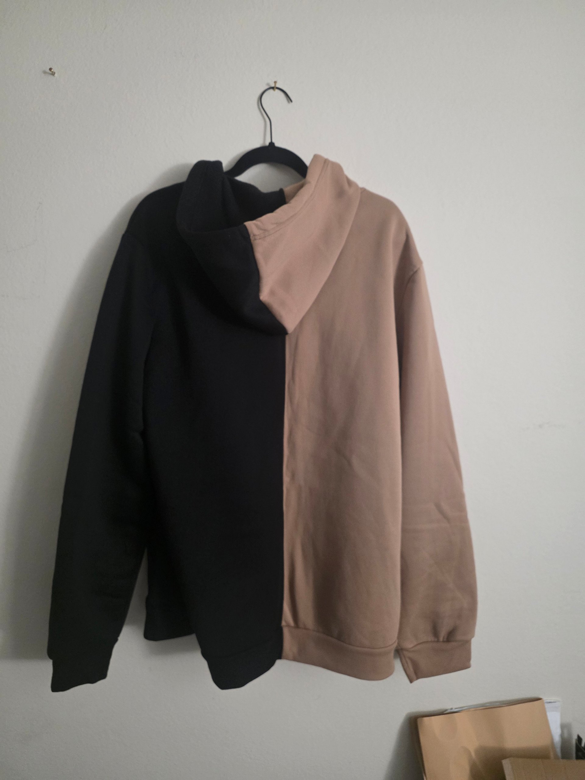 Two Toned Beige & Black Smiley Face Zipper Hoodie product image (4)