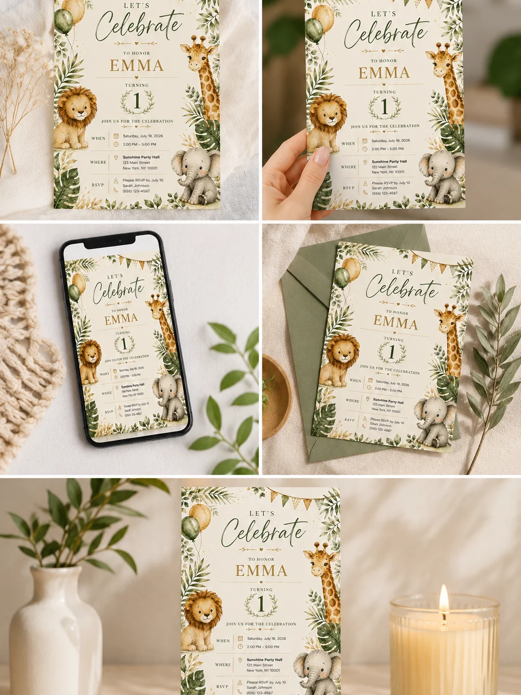 Safari zoo Birthday Invitation Template for kids product image (5)