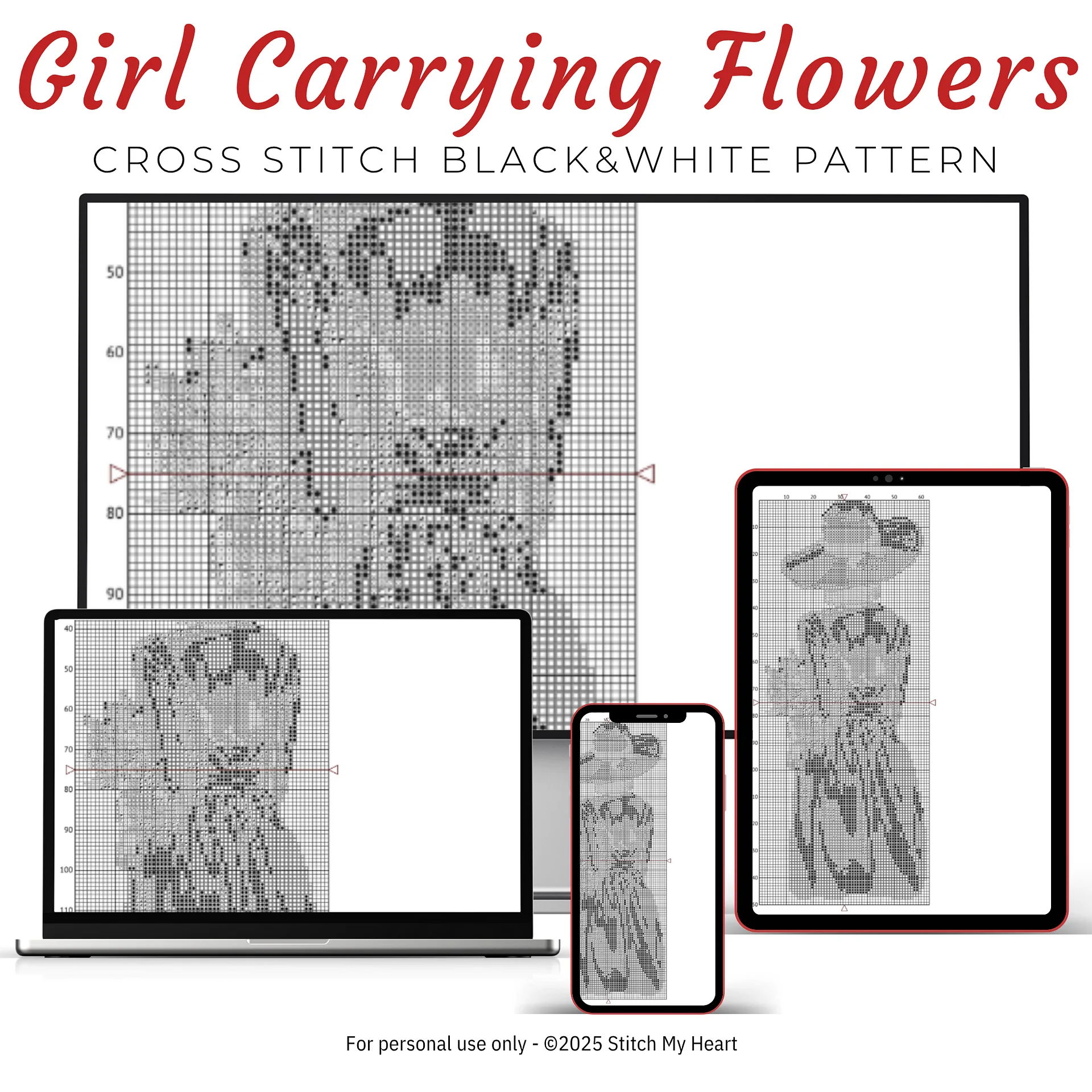 Girl Carrying Flowers Cross Stitch Pattern product image (4)