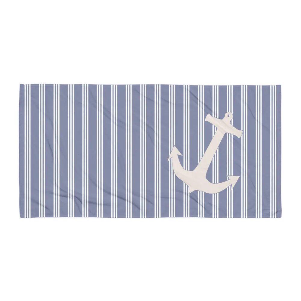 BLUE Striped Anchor Towel - MARITIMES HANDTUCH MIT STREIFEN UND ANKER product image (1)