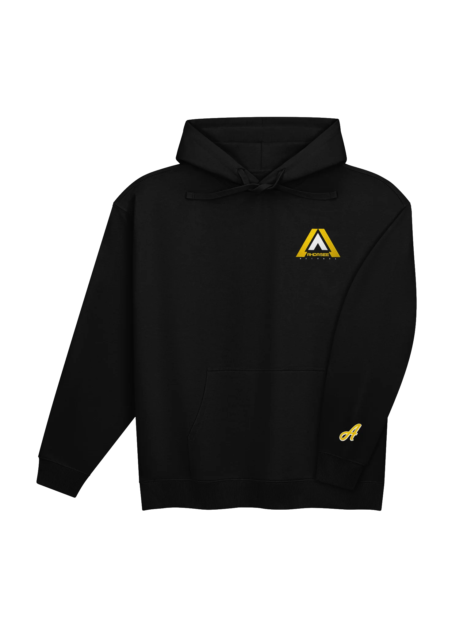 Ahdasee Records Signature Embroidered Hoodie – Black (Gold/White) product image (4)