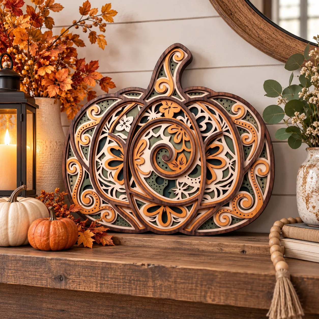 16" Handmade Multi-Layered Wooden Pumpkin | Fall Home Décor product image (1)