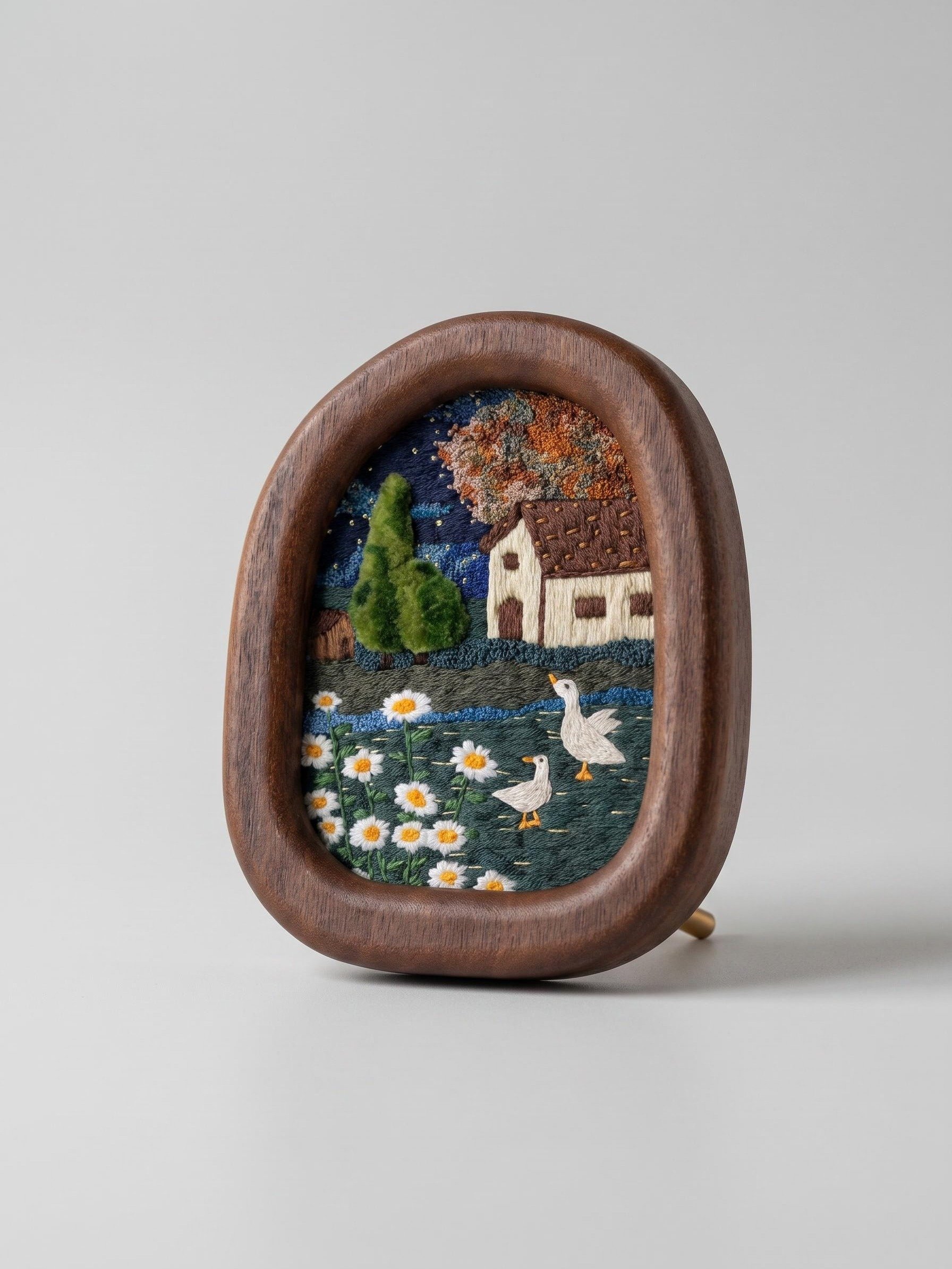 Ducks of Brugge Embroidery Wall Art - Completed Full-Stitch Textile Painting (9x12.5cm) product image (1)