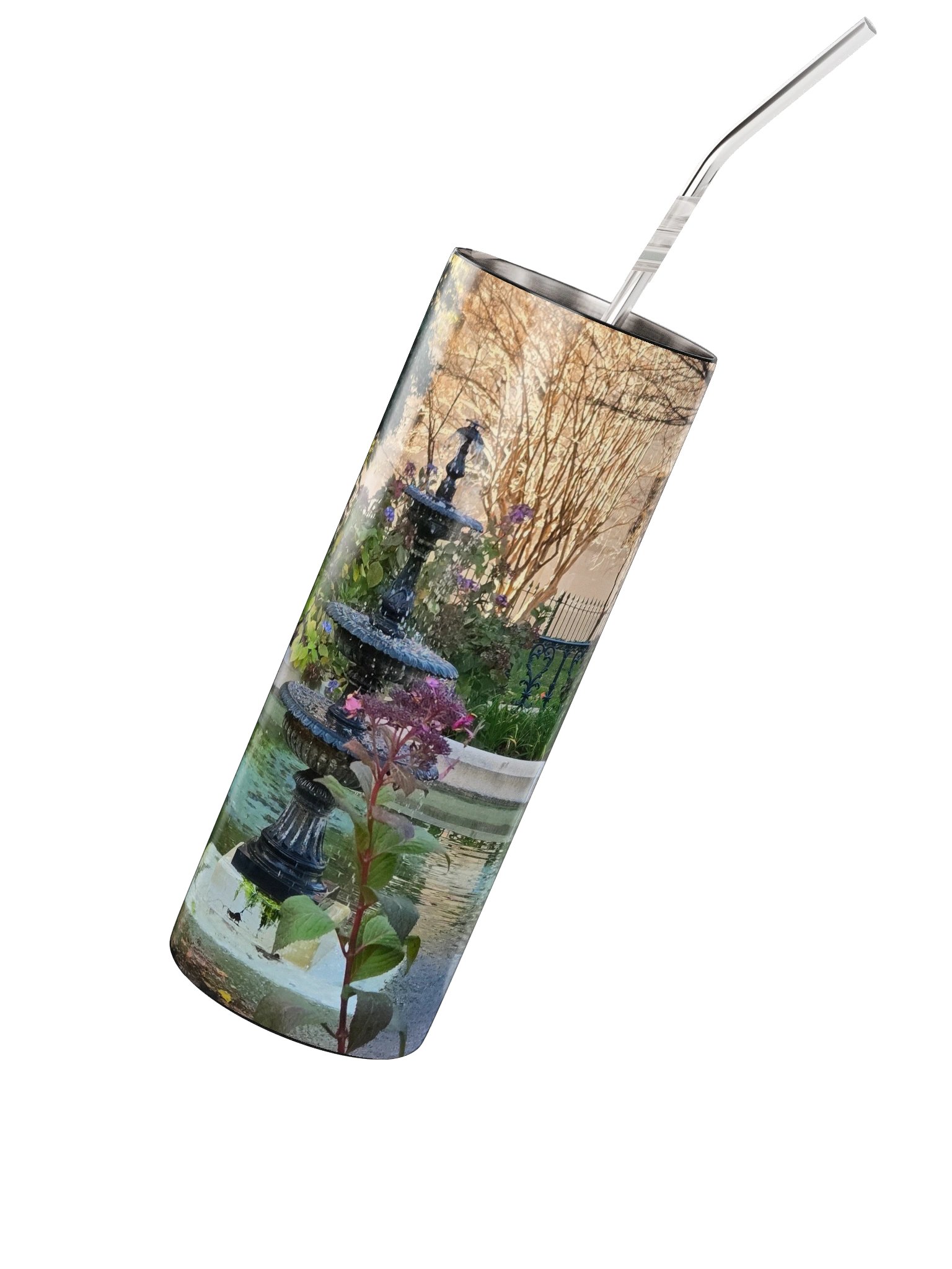 Purple Flowers Water Fountain Stainless Steel Tumbler product image (2)