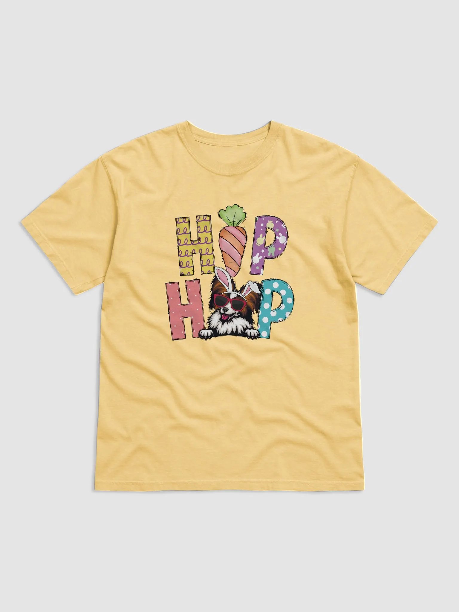 Hip Hop Easter Papillon T-Shirt | Cute Easter Day Papillon Wearing Bunny Ears and Sunglasses product image (2)
