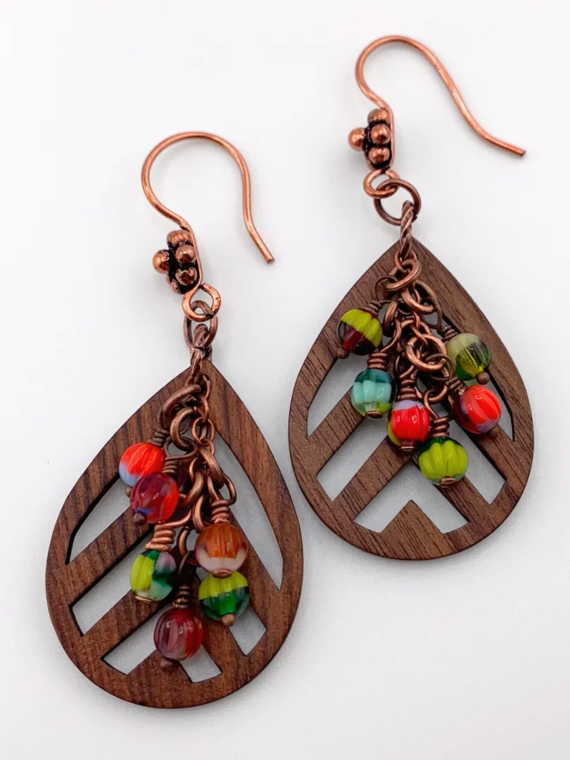 Colorful Beaded Wooden Teardrop Necklace and Earrings Set product image (3)