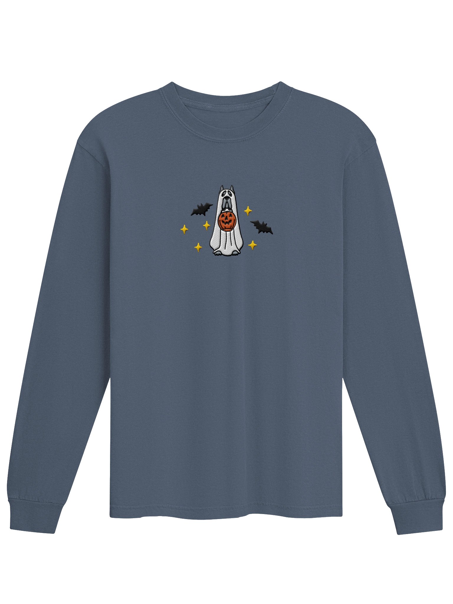 Halloween Cane Corso(Blue, Cropped Ears) Embroidered Long-Sleeve T-Shirt product image (2)