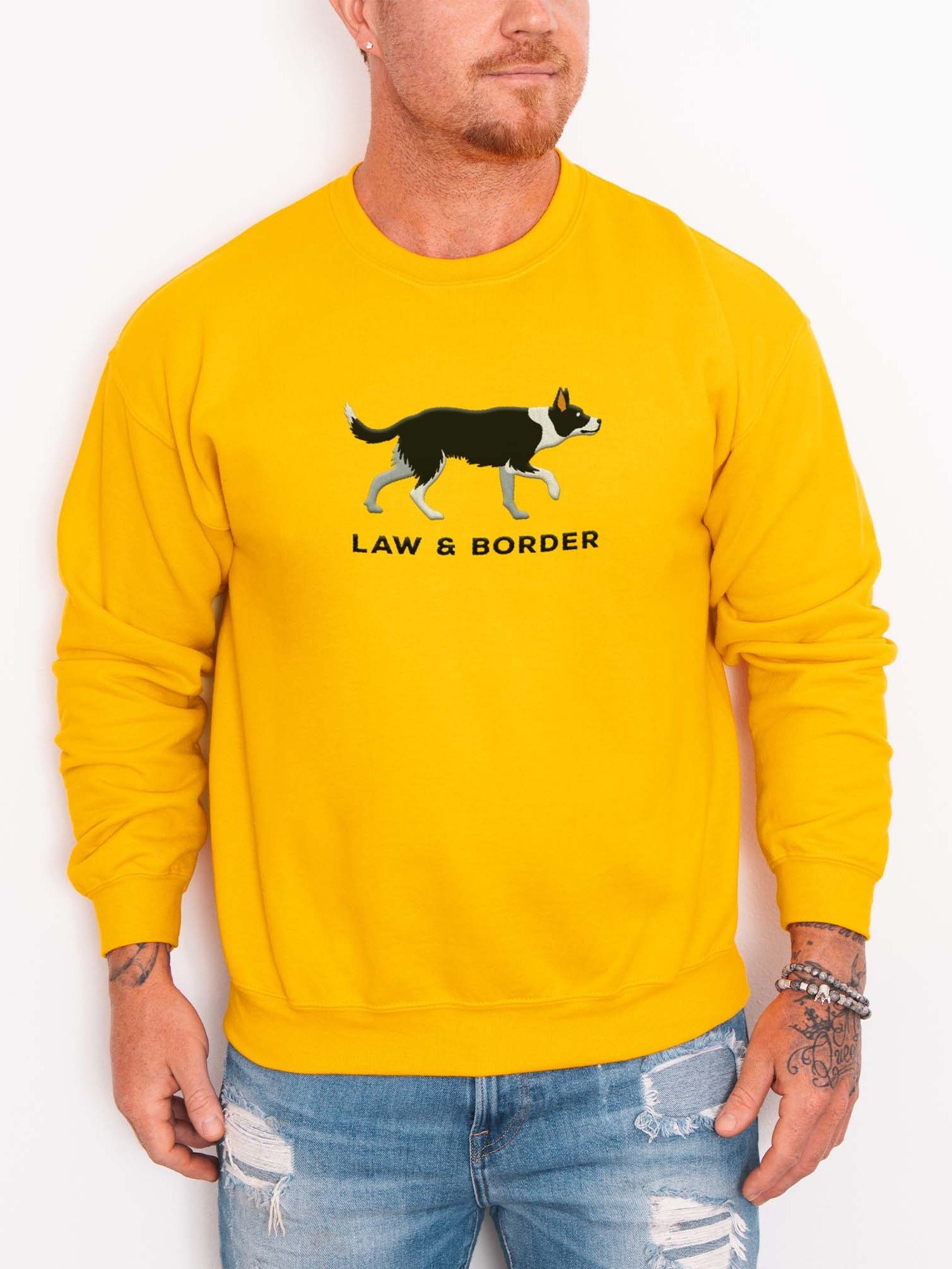 Law and Border Sweatshirt (Embroidered) of a Smooth-Coated Border Collie(Black & White) product image (2)
