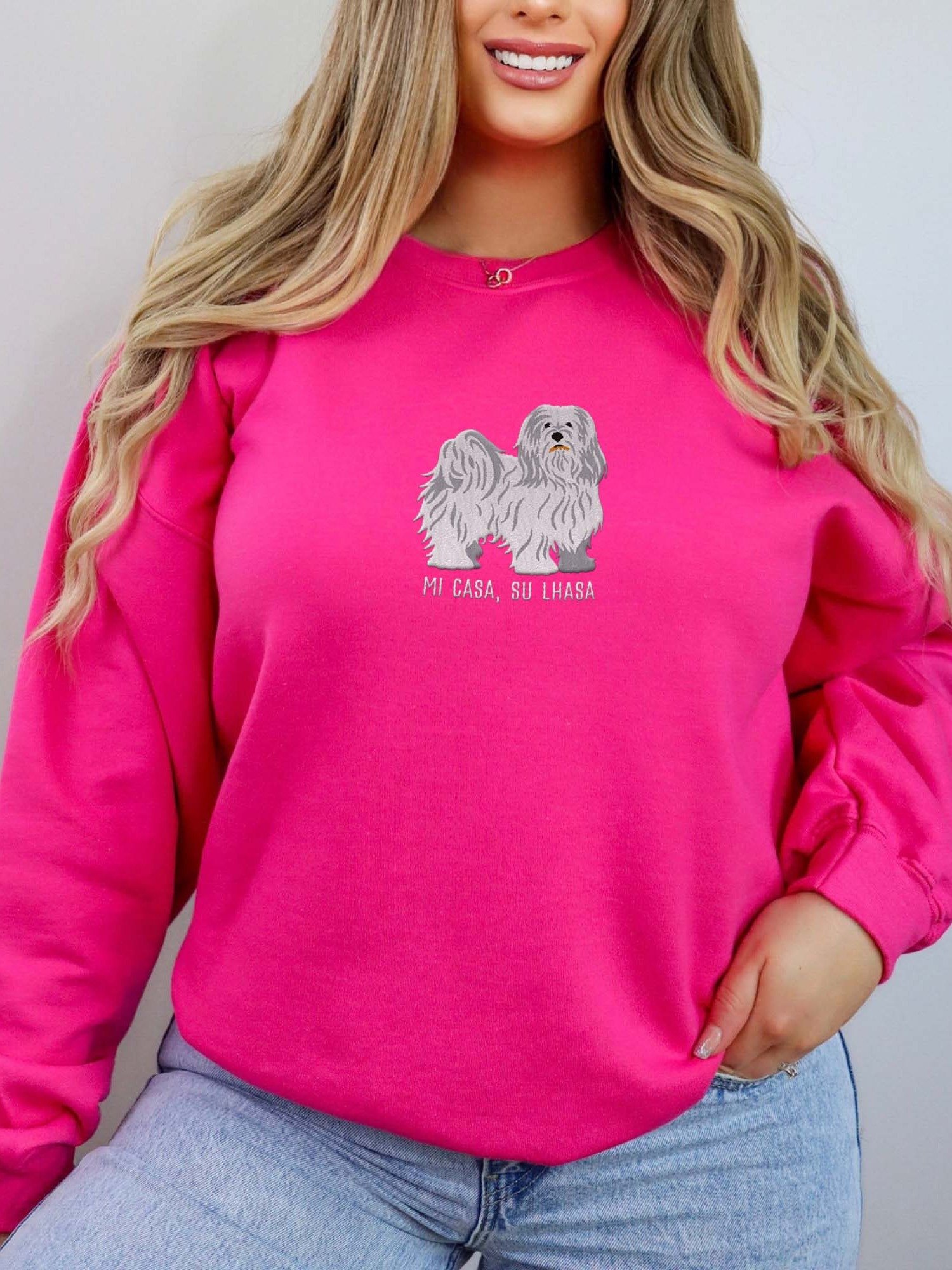Mi Casa, Su Lhasa Sweatshirt (Embroidered) of a Lhasa Apso(White) product image (2)