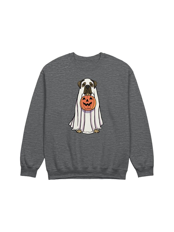 Funny Halloween Bullmastiff Sweatshirt | Funny Bullmastiff Wearing a Ghost Costume and Holding a Pumpkin Basket product image (1)