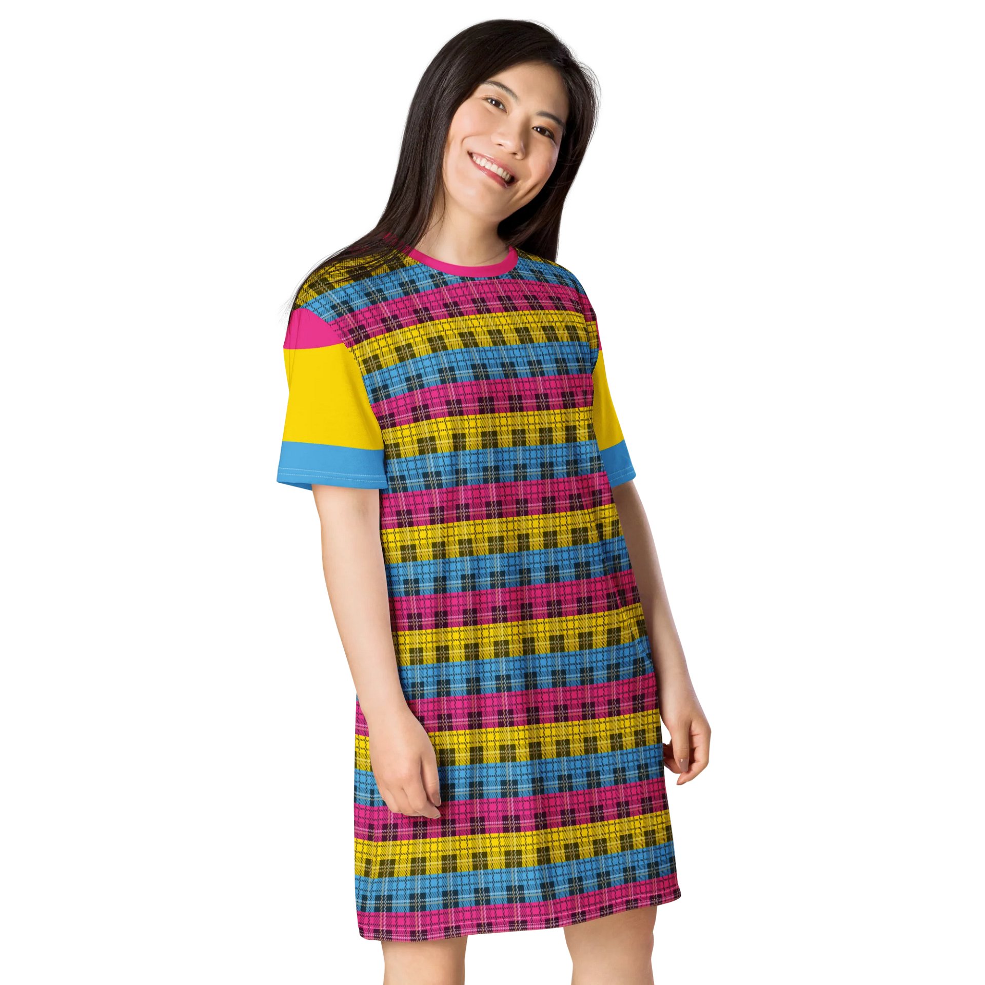 Pansexual Pride Plaid T-shirt Dress product image (4)
