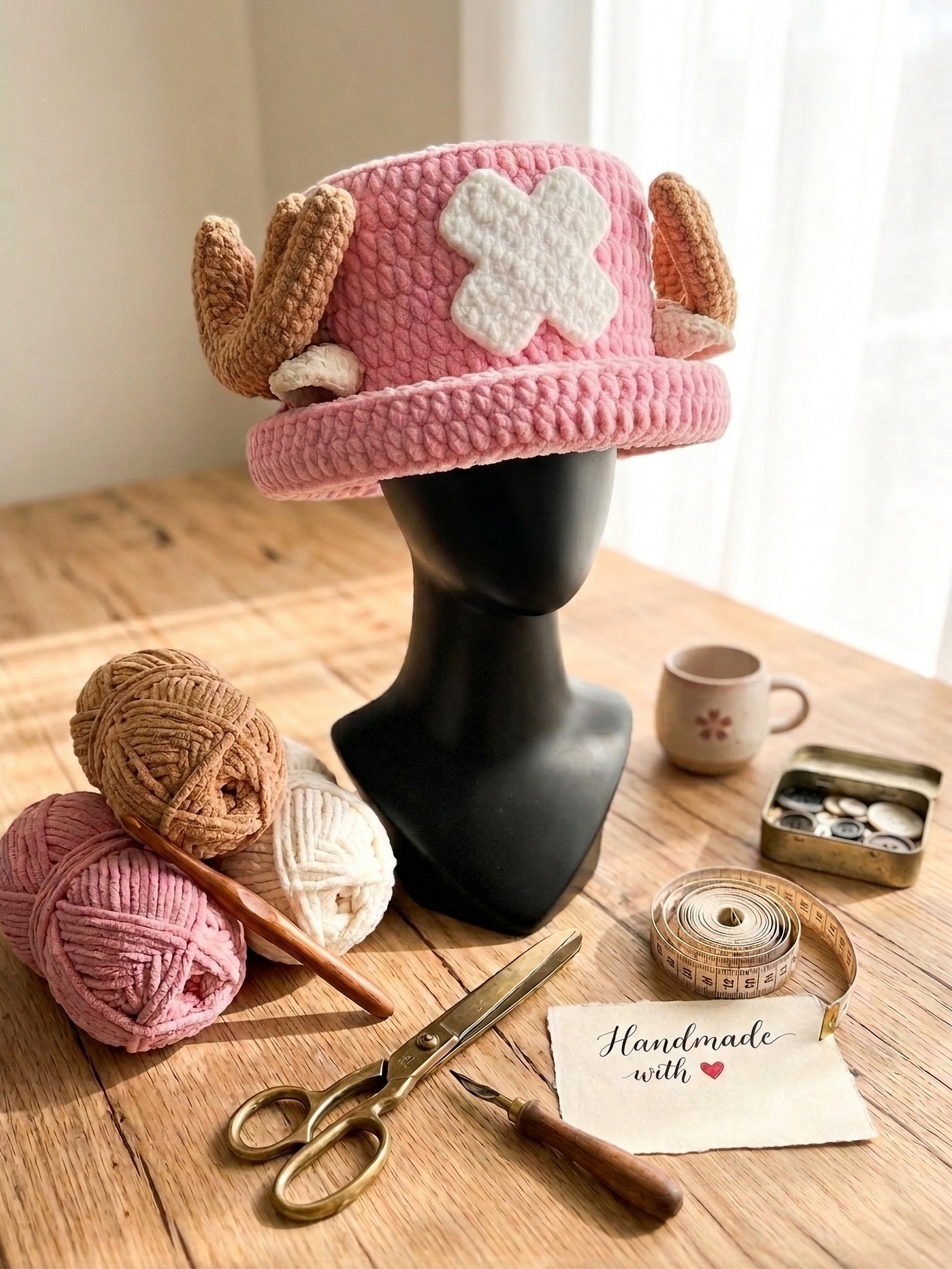 Crochet Plush Hat, Reindeer Doctor Pirate Inspired Beanie product image (11)