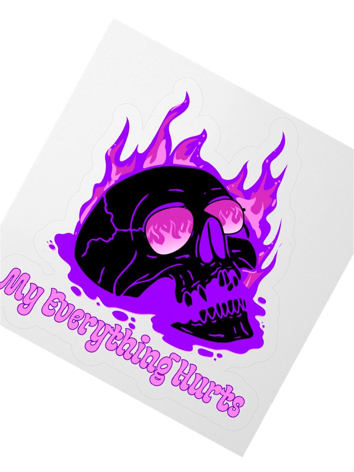 Small My Everything Hurts! Purple Skull Sticker product image (2)