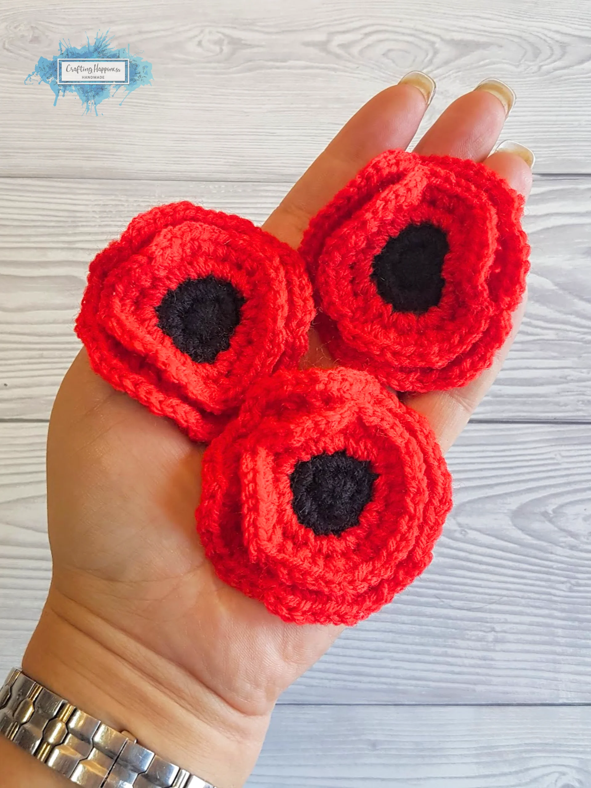 Crochet Poppy Flower Patterns Bundle | Brooch, Pin, Hair Tie (PDF Pattern) product image (4)