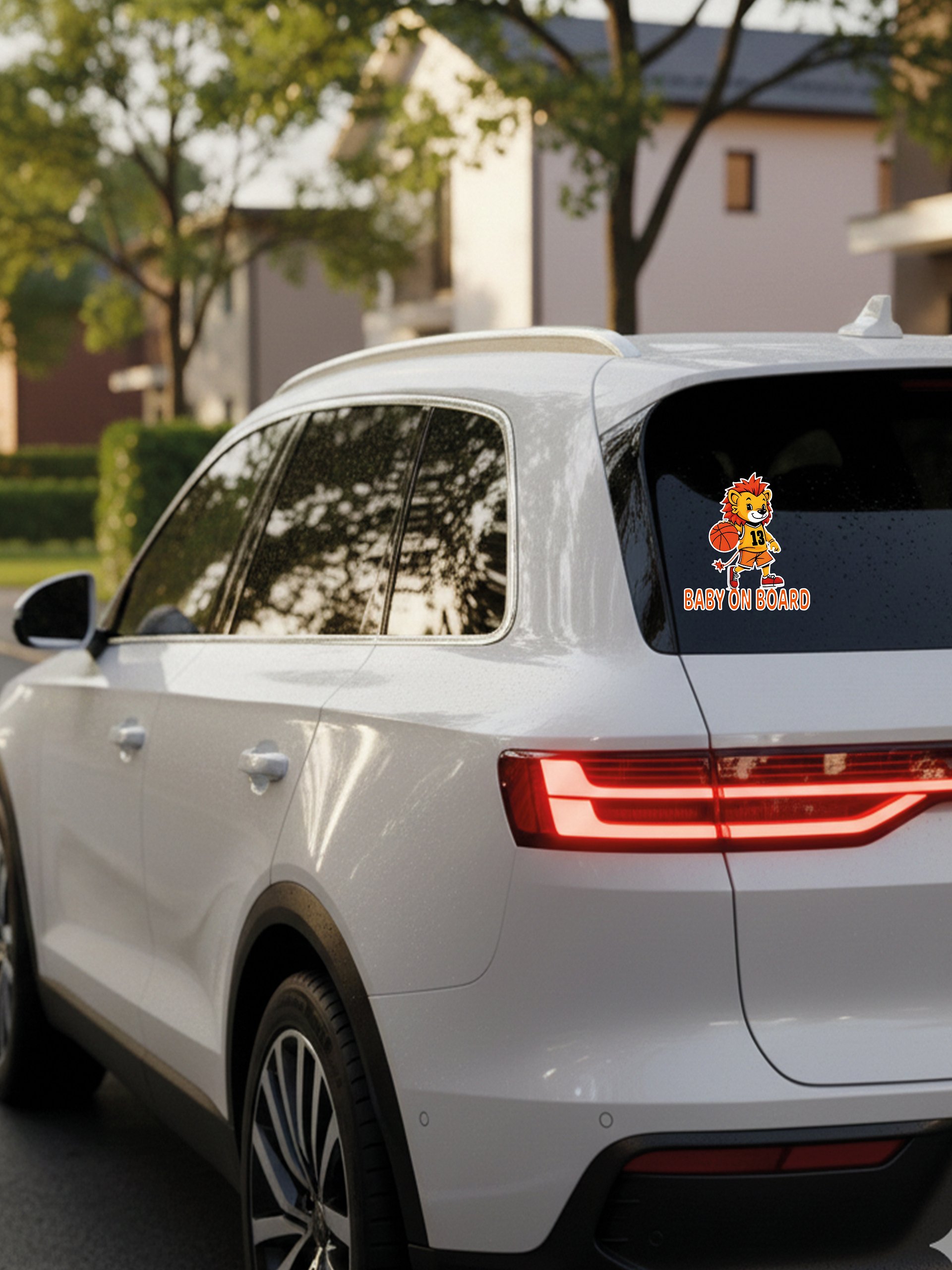 Funny Lion Basketball Baby on Board Sticker - 5x5 Weatherproof Vinyl Car Decal - Premium Lion Basketball Star Gift product image (3)