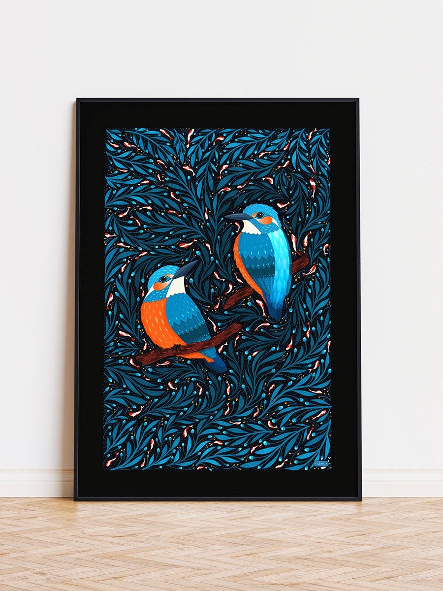 Kingfishers by a Pond - Bird Art Print product image (1)