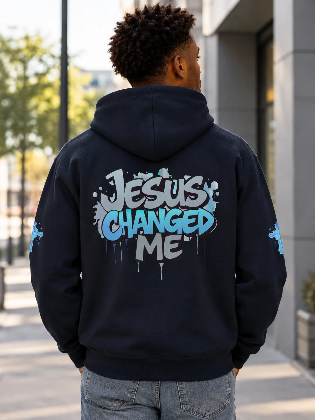 Jesus Changed Me Blue and Grey Graffiti Hoodie product image (6)