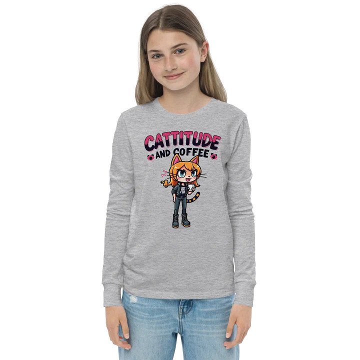 Cattitude and Coffee Youth Long Sleeve T-Shirt product image (3)