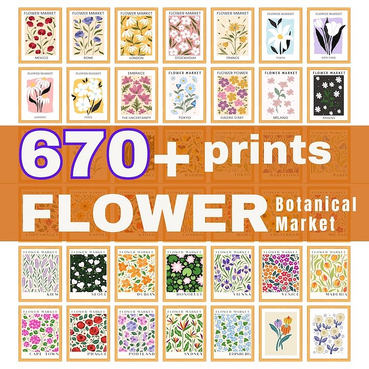 Flower Market Print Set of 670 Flower Gallery Wall Set product image (1)