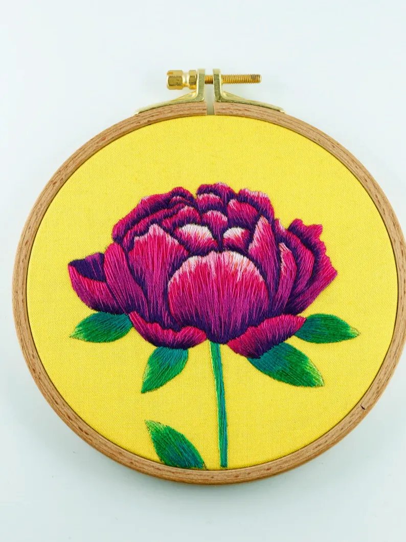 Thread Painting Peony Colorful Floral Hand Embroidery Pattern – Beginner Step by Step Tutorial (instant downloadable PDF) product image (3)