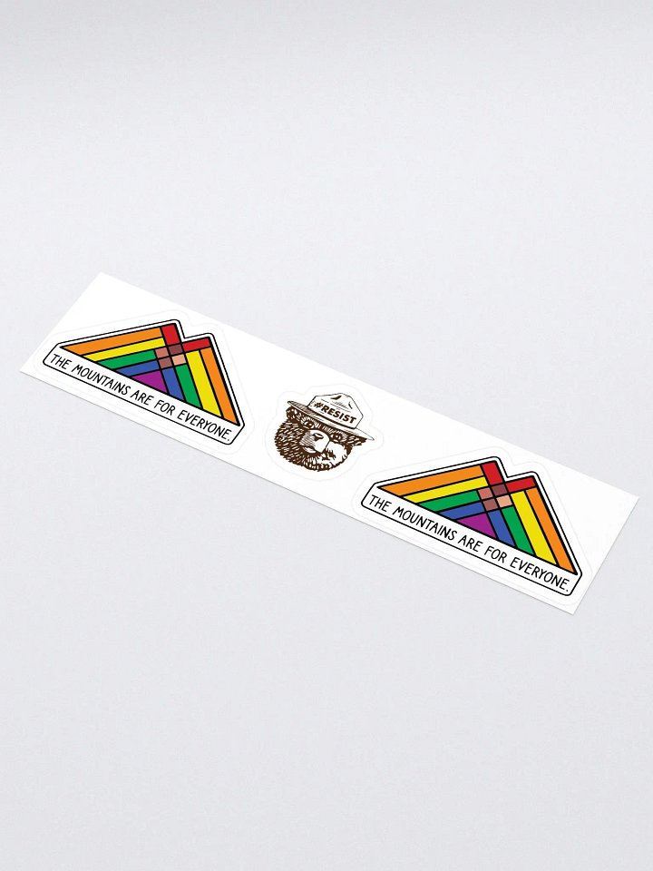 Mountains are for EVERYONE! Double Smokey Rainbow Sticker 15" Collage Vinyl Decal product image (1)
