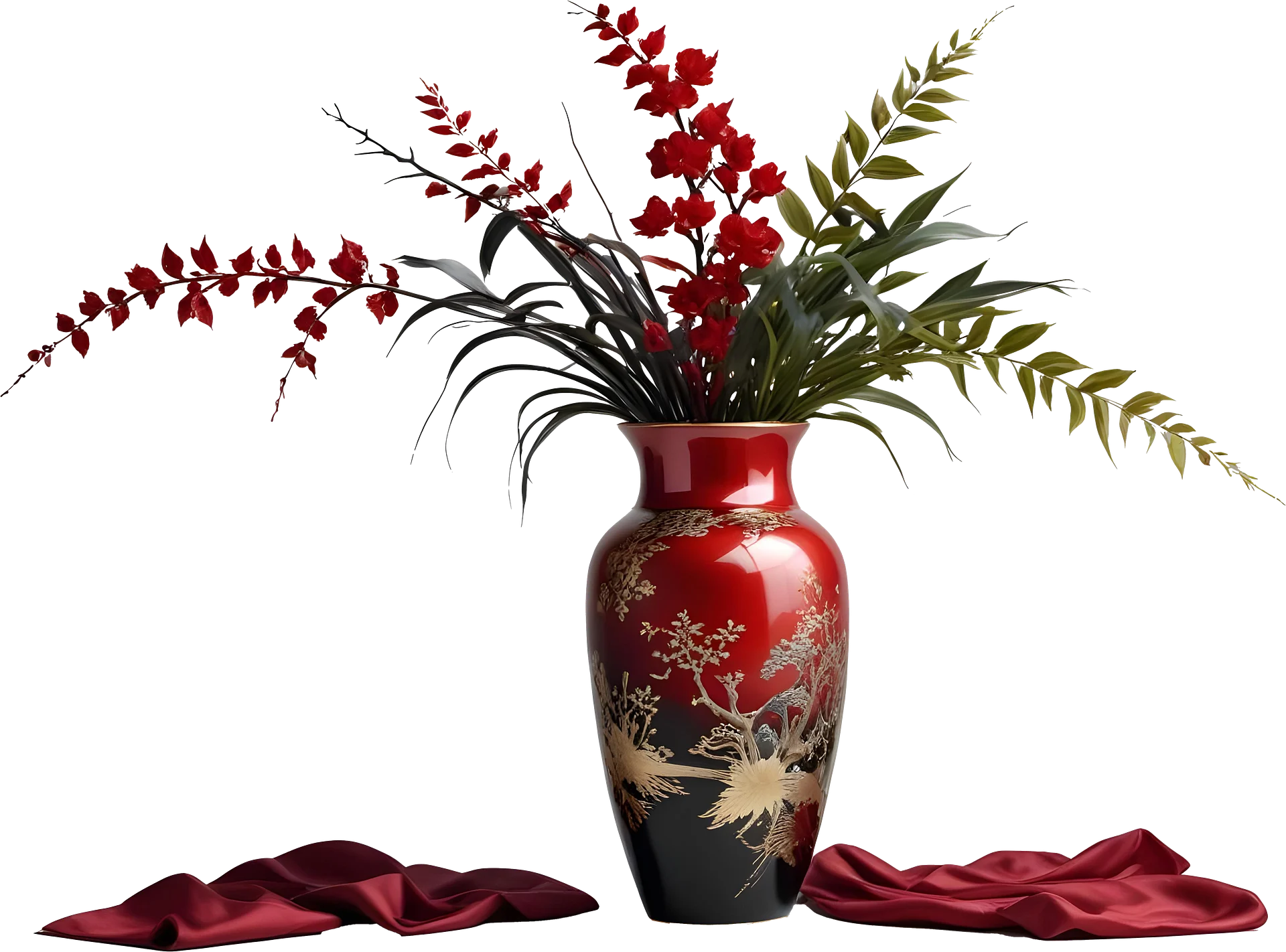 Chinese Porcelain Vase – Dramatic Red and Gold Elegance PNG product image (1)