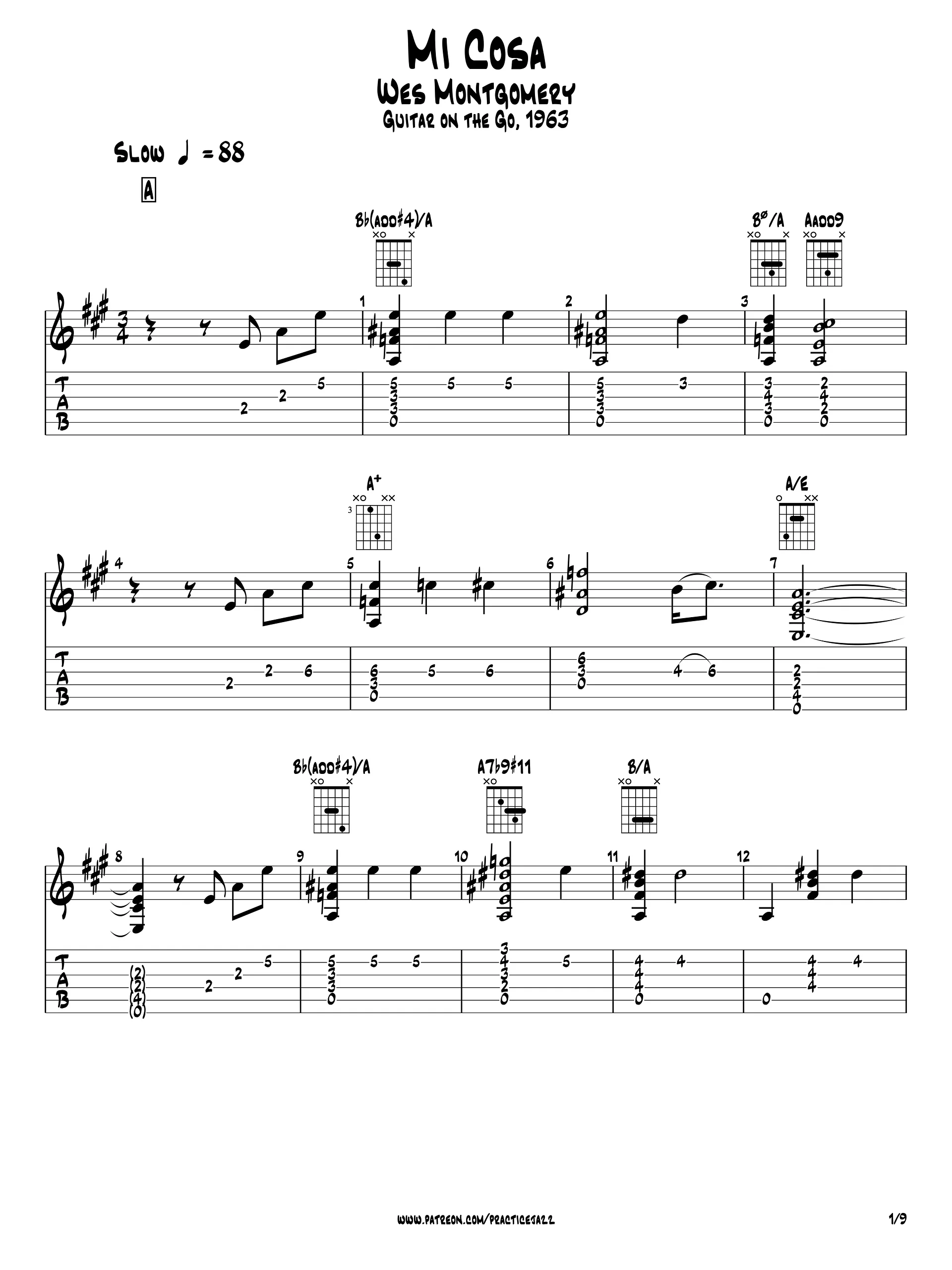 Wes Montgomery – Mi Cosa | Solo Jazz Guitar Transcription (PDF + Guitar Pro TAB) product image (2)