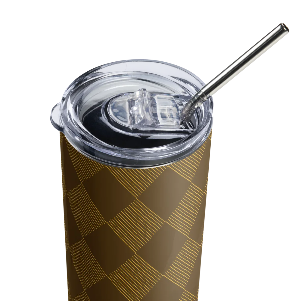 Brown and Gold Diamonds on 20-ounce Stainless Steel Tumbler with Straw product image (4)