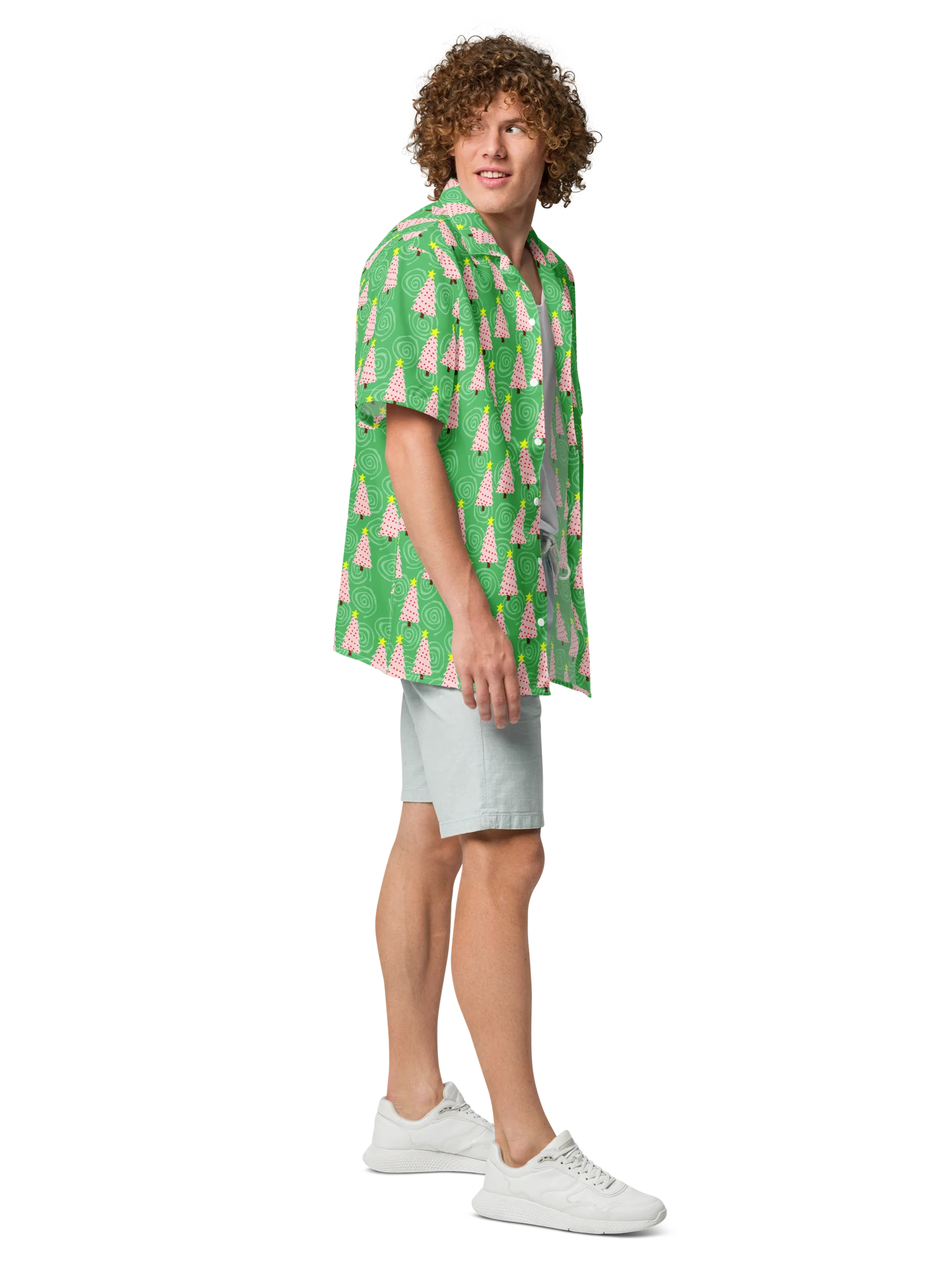Pink Christmas Trees on Mint Green Oversized Button-Down Shirt product image (8)