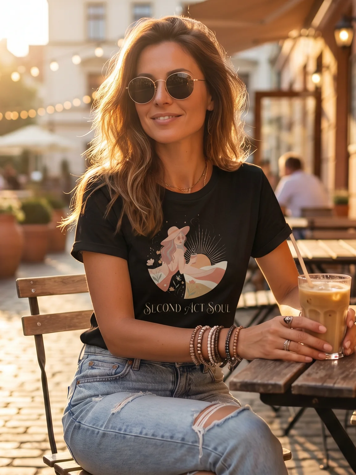 Second Act Soul Bella Canvas Shirt, Women’s Second Act Graphic Tee, Boho Sunset Coffee Shirt, Free Spirit Midlife T-Shirt product image (1)