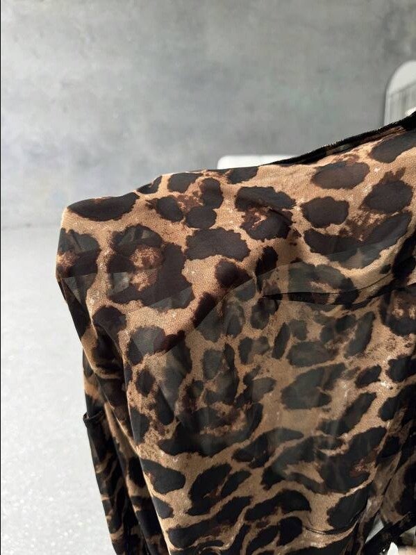 ADLEST Women's Leopard Print Ruffled Asymmetric Halter Sleeveless Dress, Sexy Party & Resort Wear, Spring/Summer product image (5)