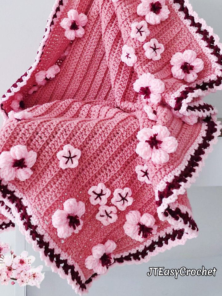 Cherry Blossom Crochet Baby Blanket Pattern | JTEasyCrochet product image (1)