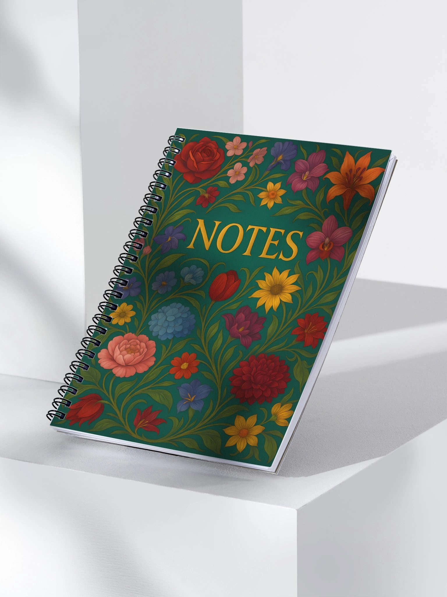 Luxury Art Nouveau Floral Journal – Emerald & Jewel-Tone “Notes” Notebook product image (3)