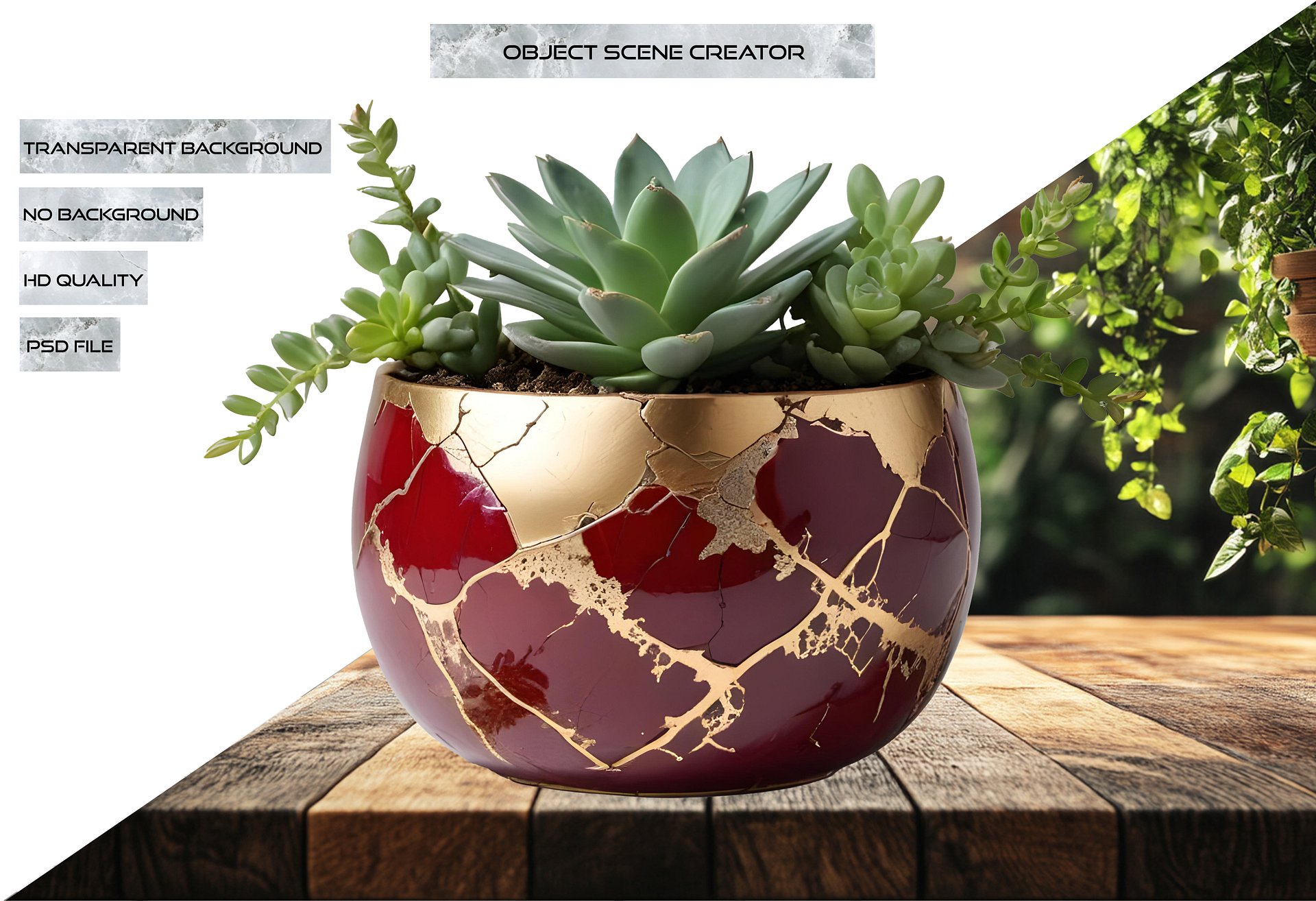 Kintsugi Elegance – Garnet Succulent Planter PNG product image (2)
