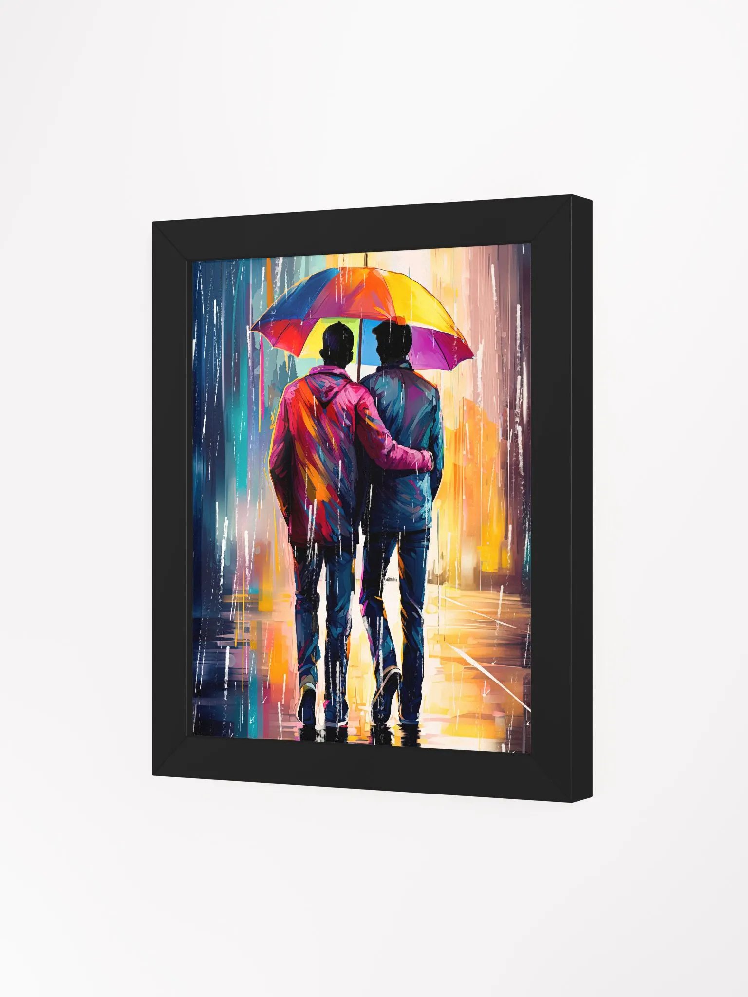 Gay Love In The Rain – Romantic Studio Framed Print product image (3)