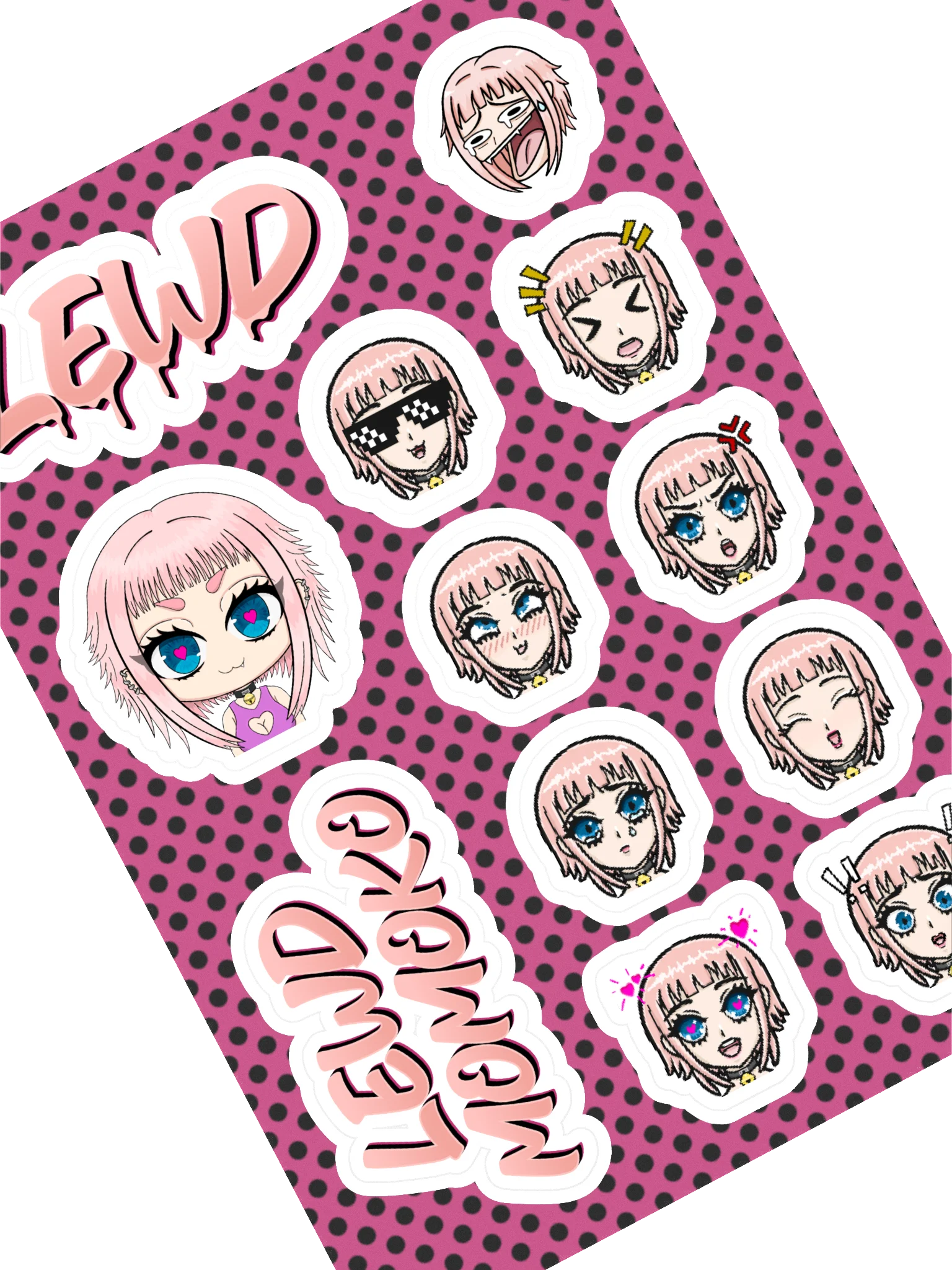Lewd Momoko Sticker Sheet – Emoji & Logo Pack (12 pcs) product image (1)
