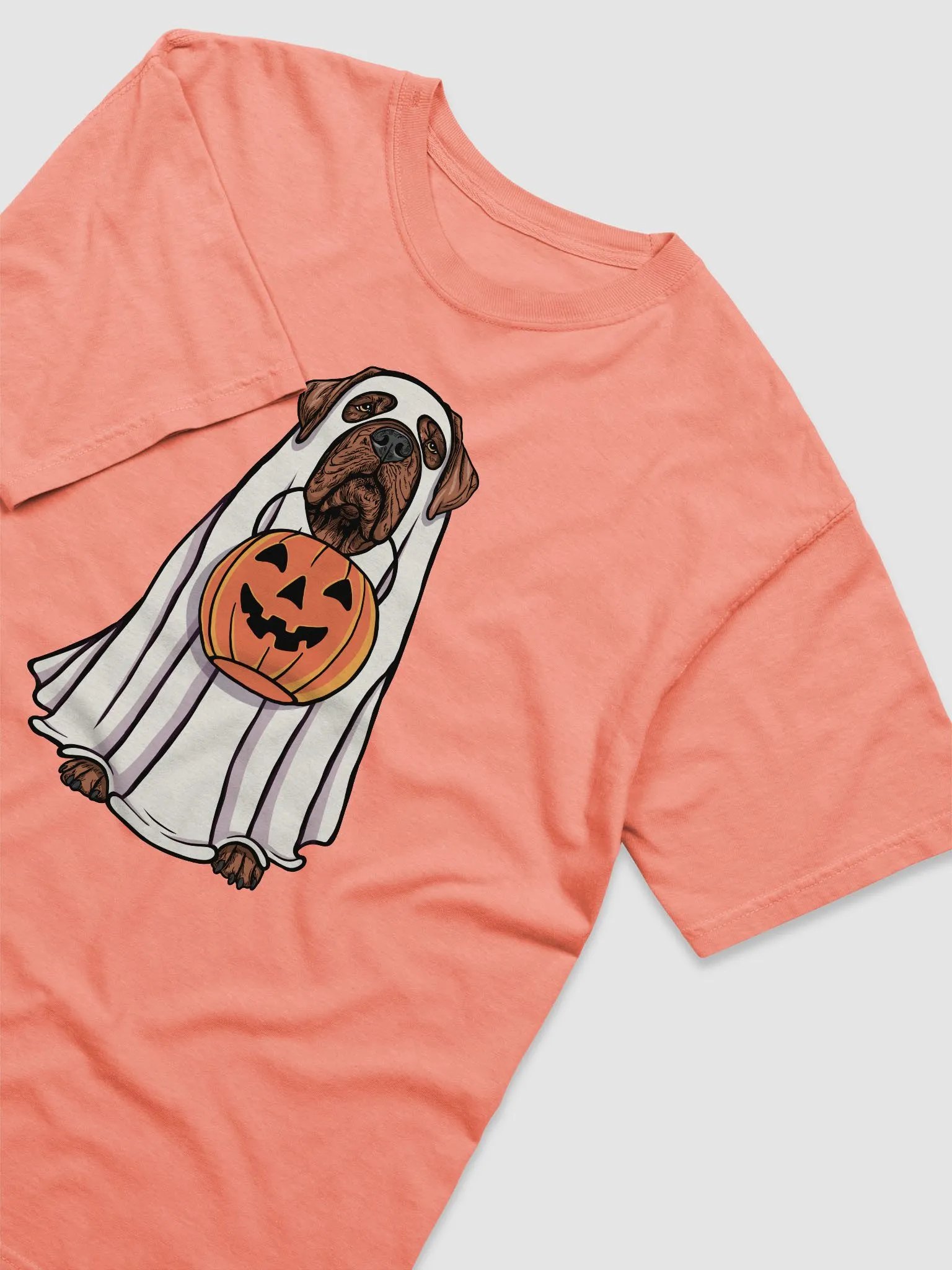 Funny Halloween Neapolitan Mastiff(Red) T-Shirt | Funny Dog Wearing a Ghost Costume and Holding a Pumpkin Basket product image (6)